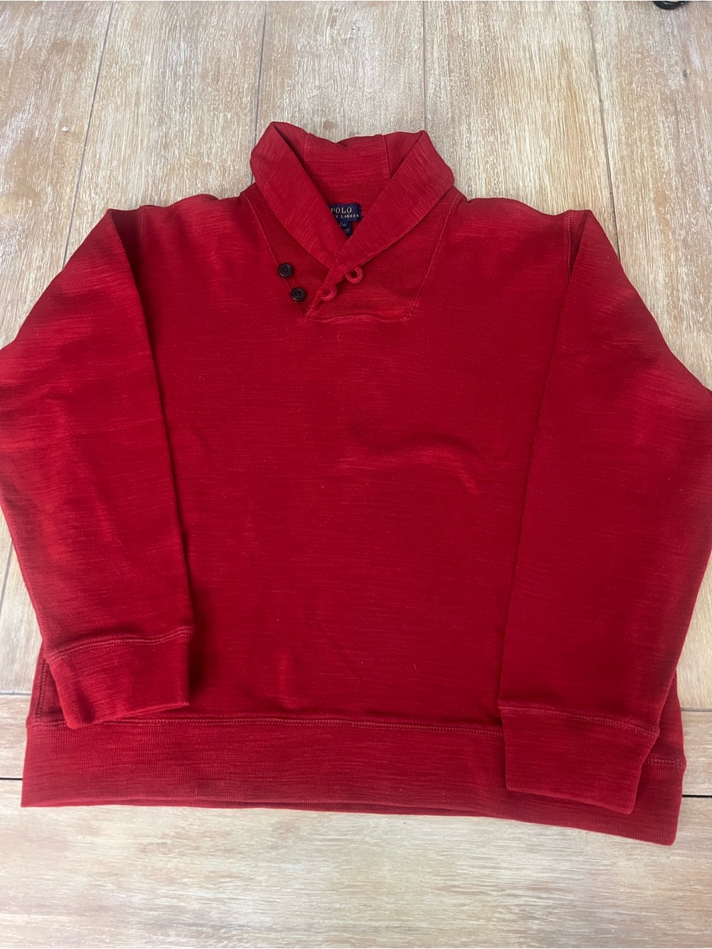 Polo by Ralph Lauren Red Shawl Collar Button Pullover Sweater